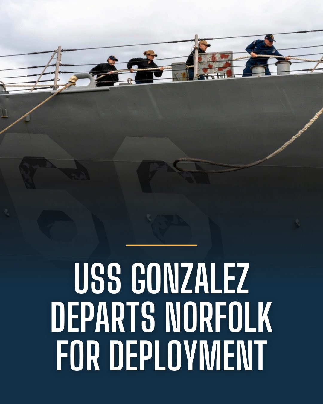 美国海军表示，3月16号，冈萨雷斯号驱逐舰(DDG-66)离开诺福克，进行作战部