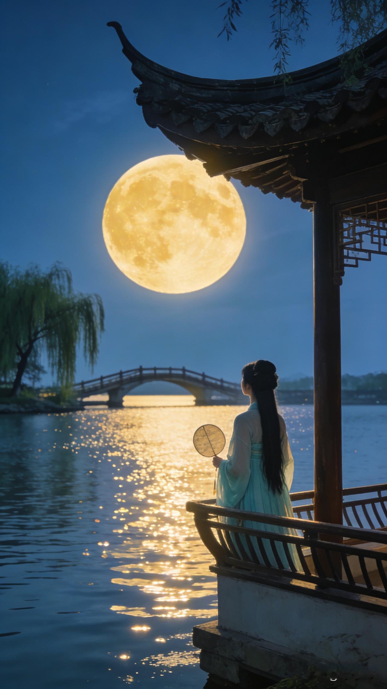 上联：凭栏静赏云追月
下联：倚榭闲听水弄花