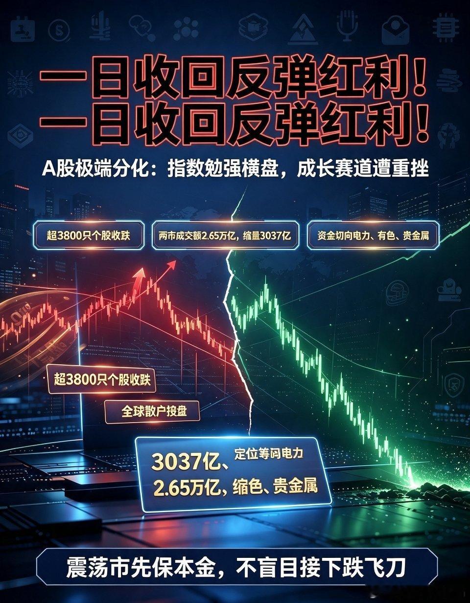 A股行情 一日收回反弹红利！A股极致分化：指数勉强横盘，成长赛道遭遇重挫昨日深V