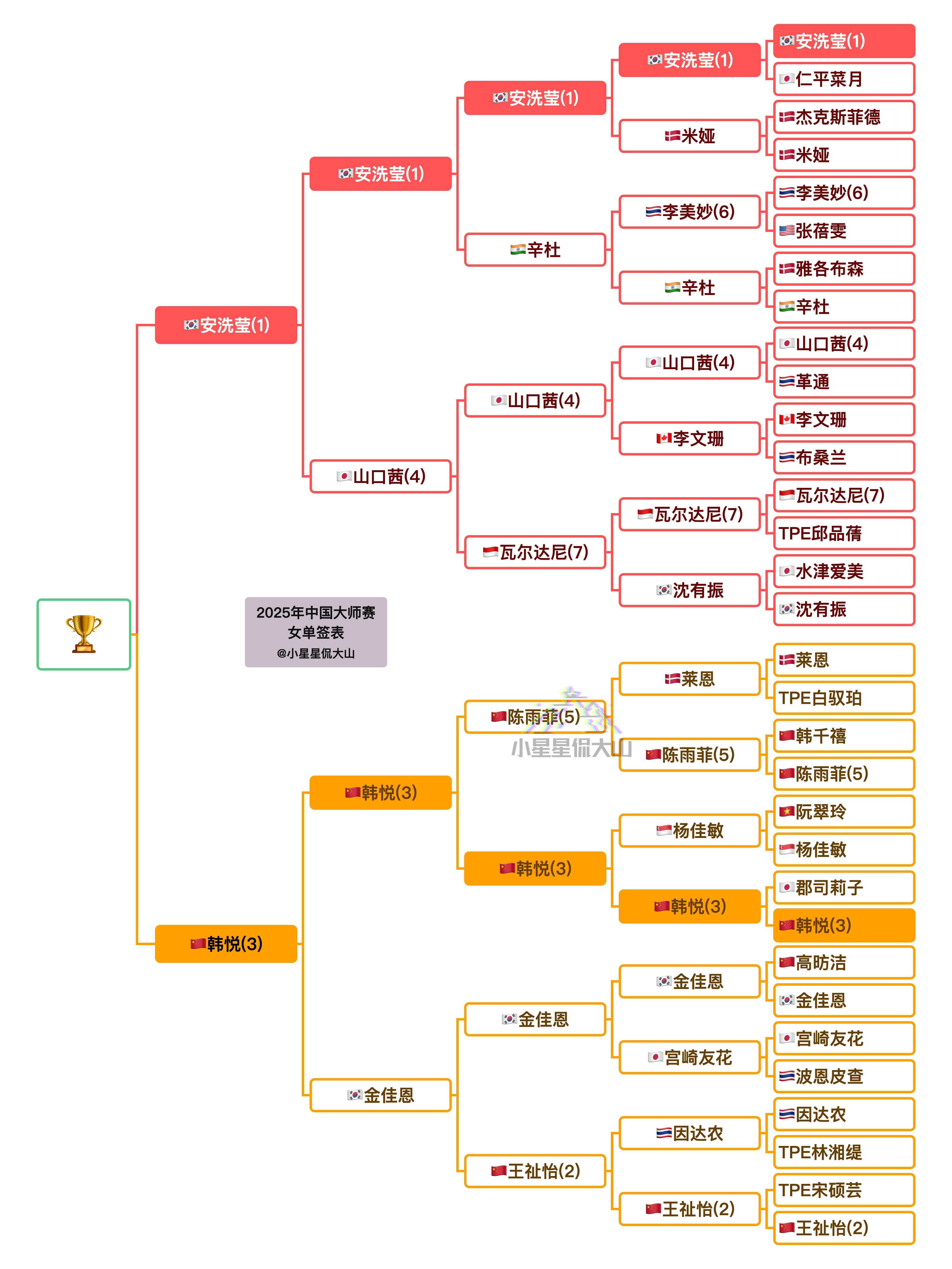 2025年中国羽毛球大师赛 女单决赛对阵：韩悦🇨🇳 vs 🇰🇷安洗莹（2