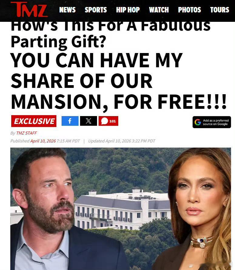 大本把6000万美元豪宅赠送给洛佩兹 据外媒，本·阿弗莱克已将其价值6000万美