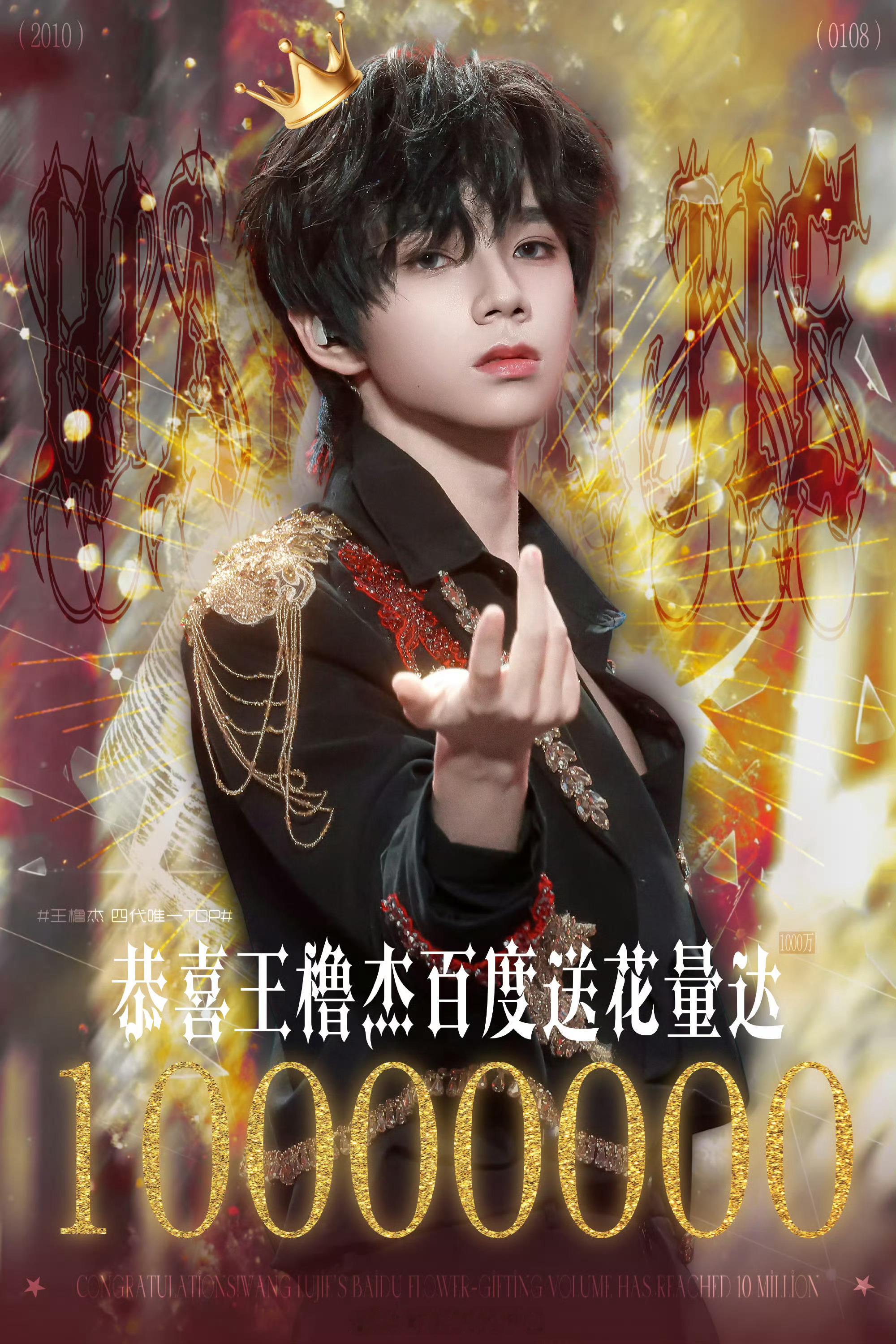 恭喜王橹杰百度送花量突破1000万！四代首位、断层第一！王橹杰付彬言 🩵王橹杰