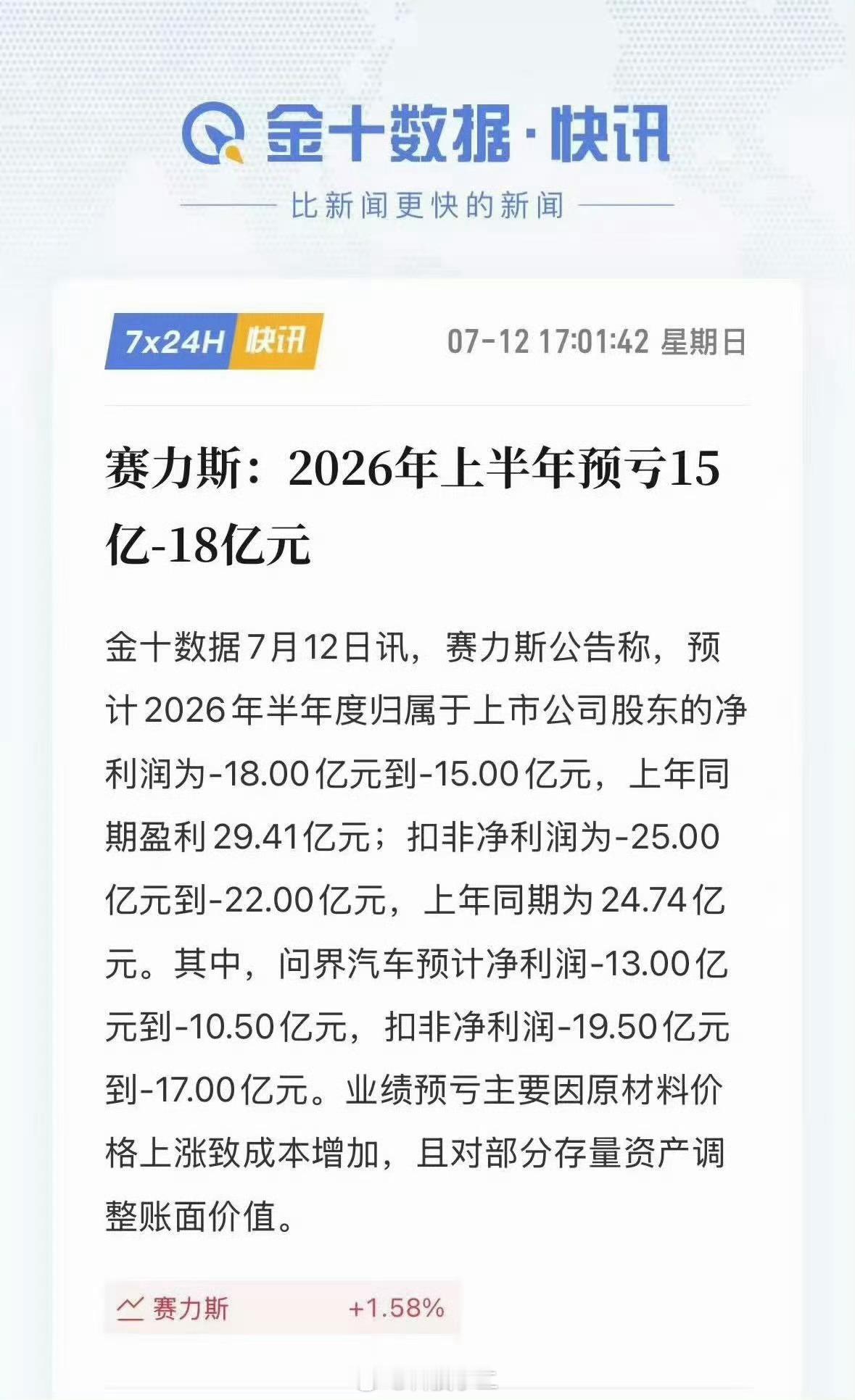 赛力斯上半年预计亏损15至18亿元。为啥啊？记得销量还可以啊，其他车企要怎么破？