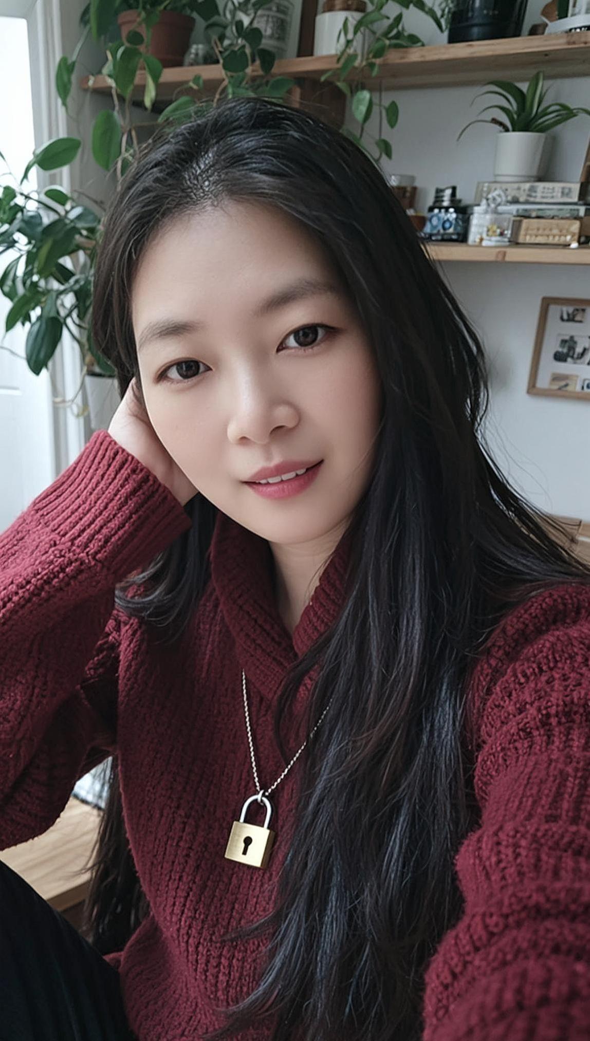 AI深红毛衣自拍  少女写真清纯甜美女孩 甜美女孩穿搭 高贵优雅