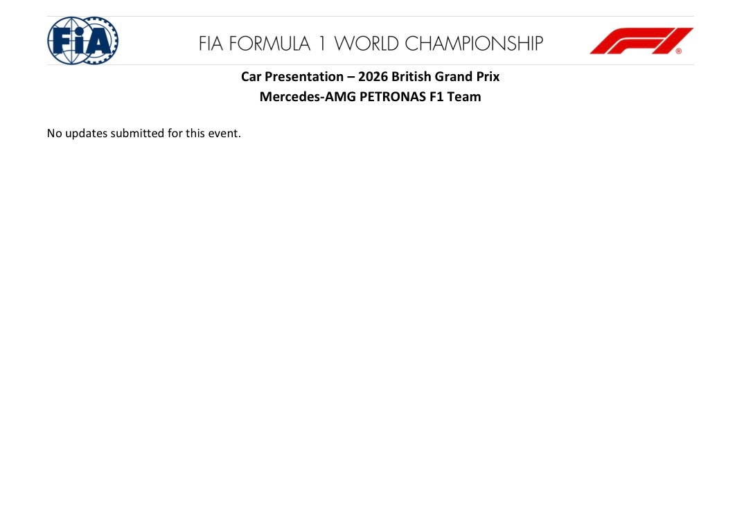 梅赛德斯AMGF1车队 本周没有升级。2026f1英国大奖赛