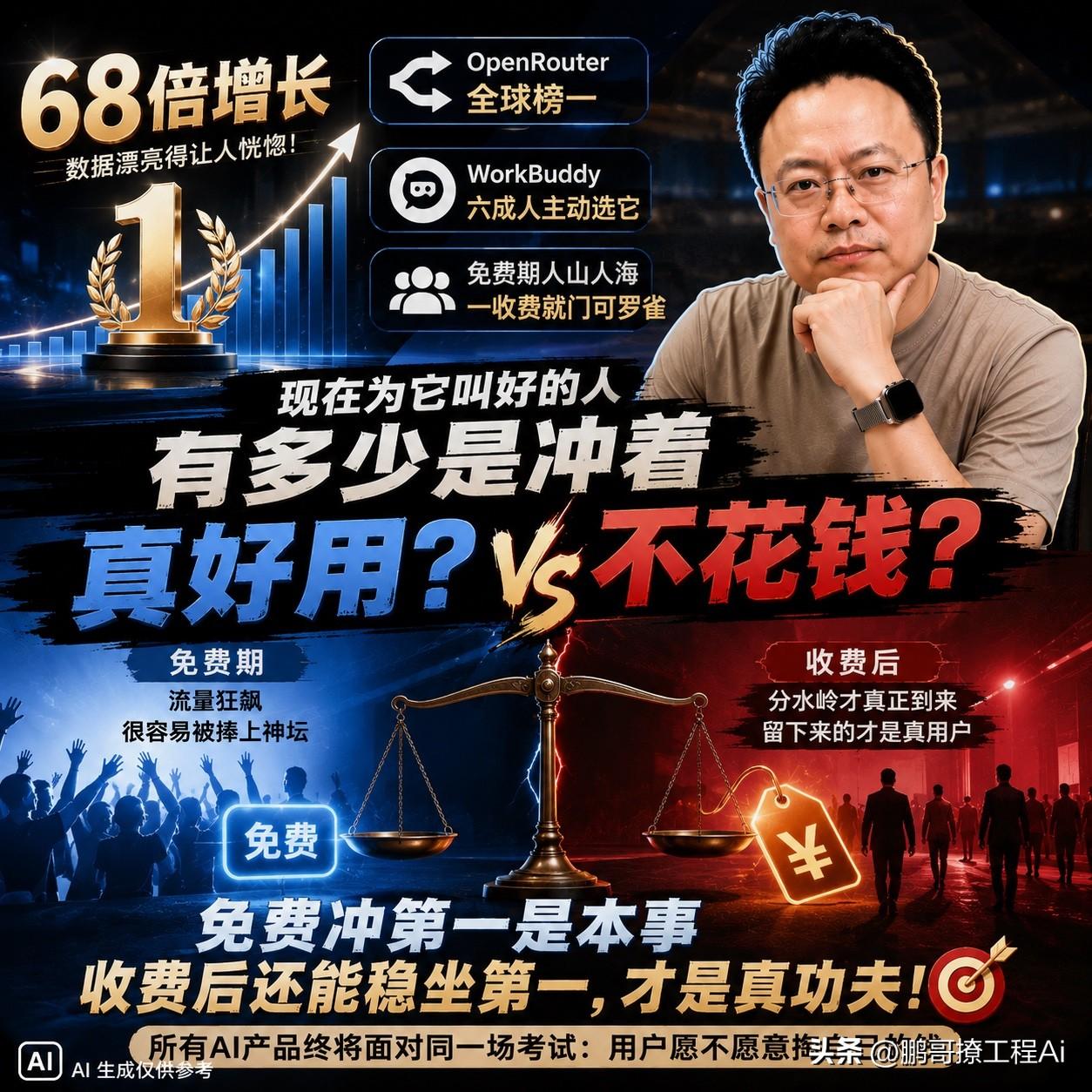 数据漂亮得让人恍惚。68倍增长，OpenRouter全球榜一，WorkBuddy