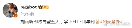 刘雨昕即将再登五大，拿下ELLE闭年刊。时尚圈宠儿是这样的[求关注] ​​​