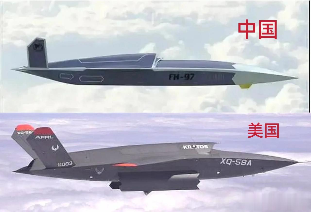 中美大型隐身无人撩机对比图！
飞鸿-97是一款定位于中程高速察打无人机，而XQ-
