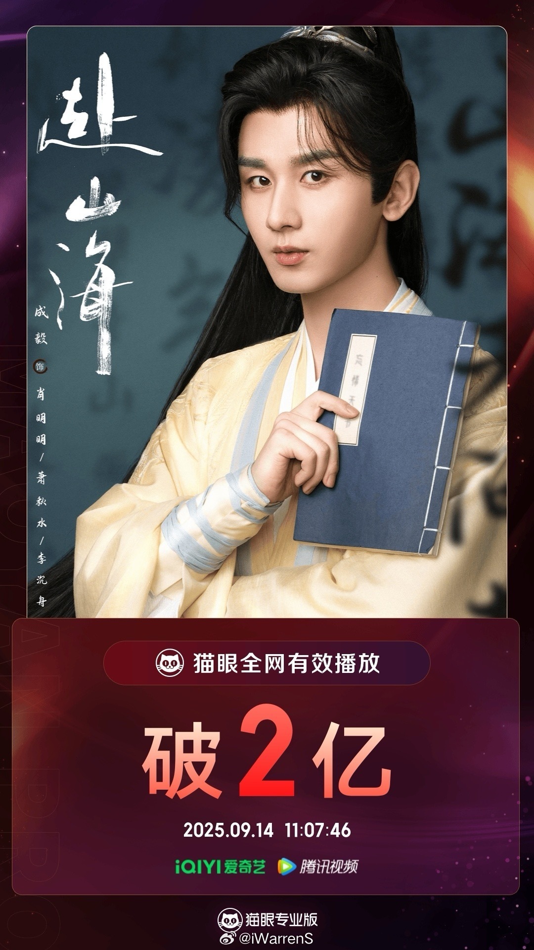 恭喜成毅新剧赴山海有效播放量破2亿了！同时赴山海集均有效播放量破2000万了！赴