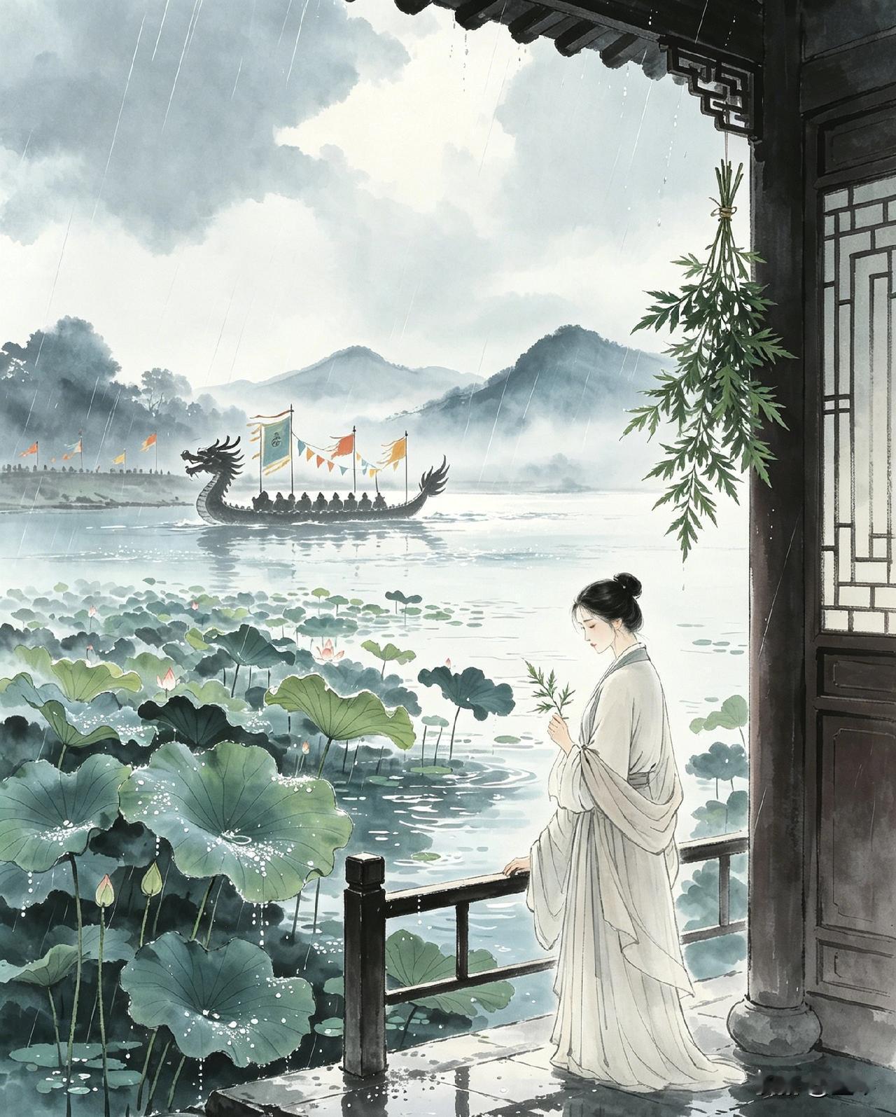 八声甘州.丙午年端午寄怀

墨琴

翦荷塘雨露滚珠柔，难遣鬓边愁。挂端阳艾草，俗