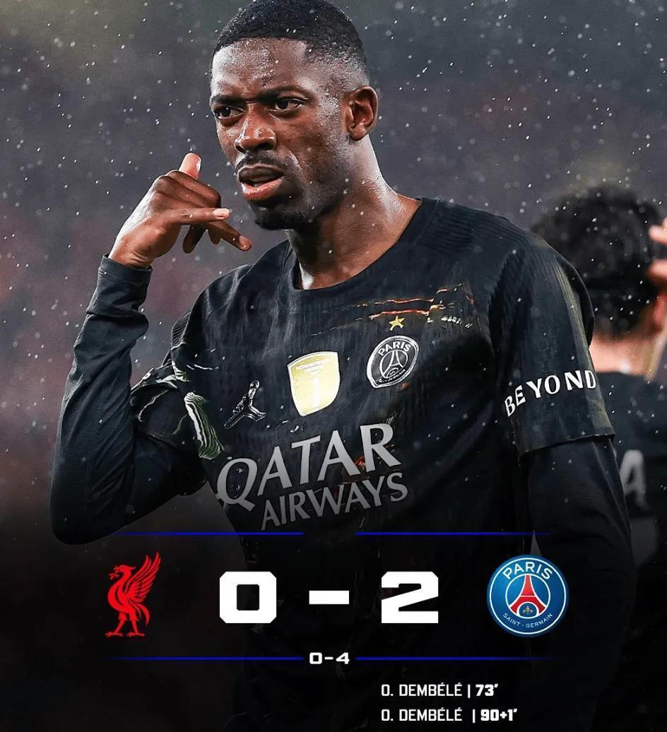 利物浦0-2巴黎全场数据：射门21-12，射正5-6，良机2-304月15日讯 