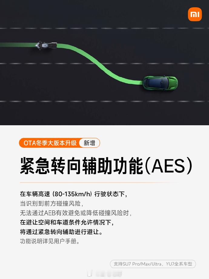 小米汽车的冬季OTA升级来了这次升级覆盖的车型SU7、YU7、SU7 Ultra