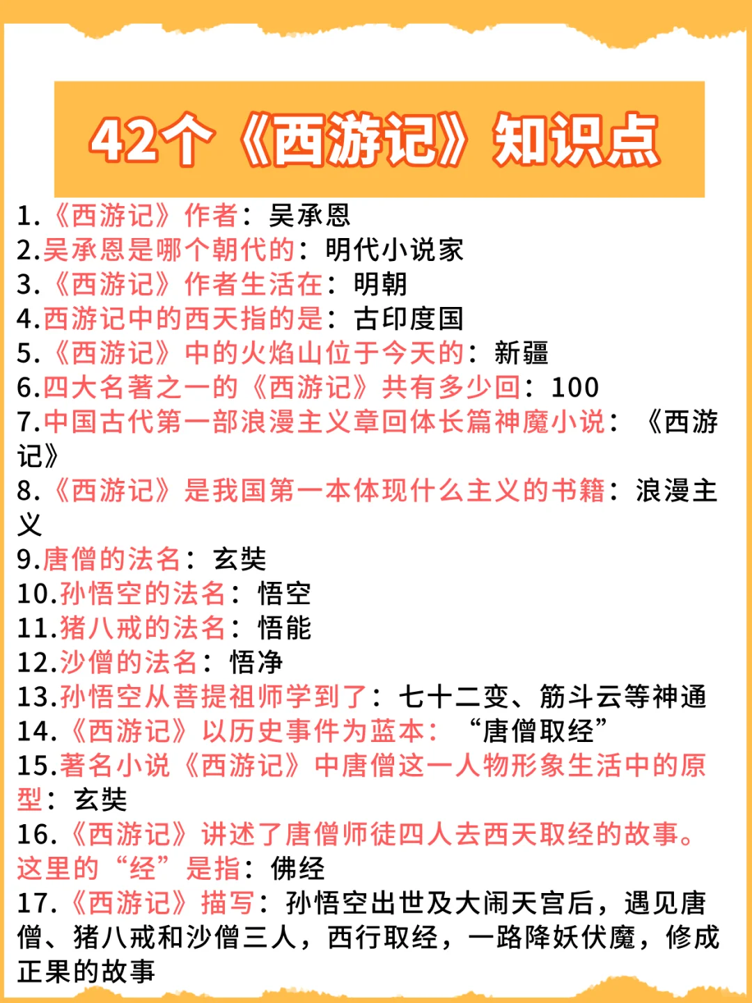 必学文化常识：《西游记》重点知识考点