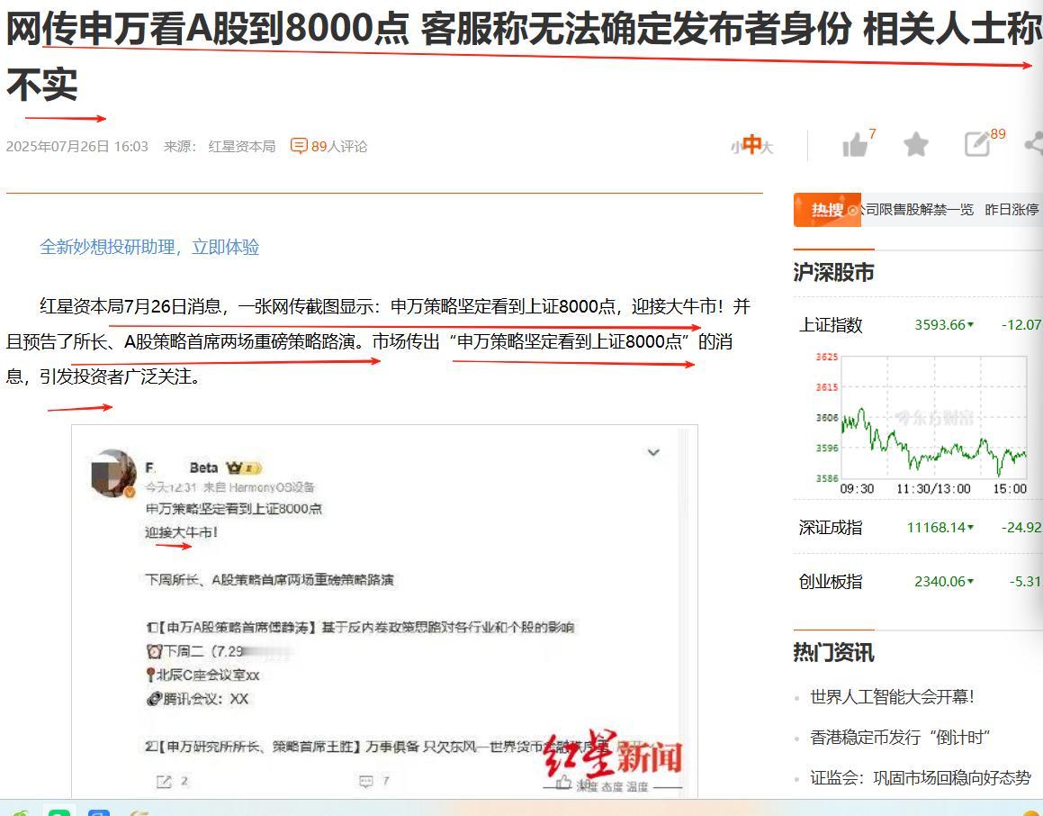 不信谣，不传谣！
但对网传申万看A股到8000点消息，仍然宁肯抱信之态度，因为在