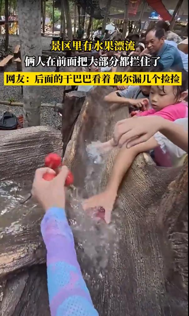 “把人性的贪婪展现得淋漓尽致!”湖南一景区内设有水果漂流，结果最前面的两人竟用手