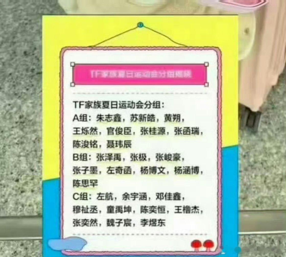 网传TF家族夏日运动会分组，是不是有点太懂cpf了把朱苏和极禹分在两组[允悲][