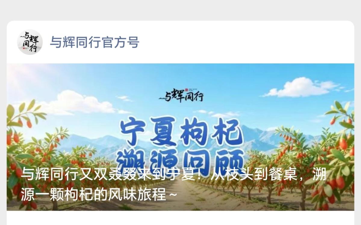 宁夏枸杞溯源回顾
       与辉同行又双叒叕来到宁夏！从枝头到餐桌，溯源一颗
