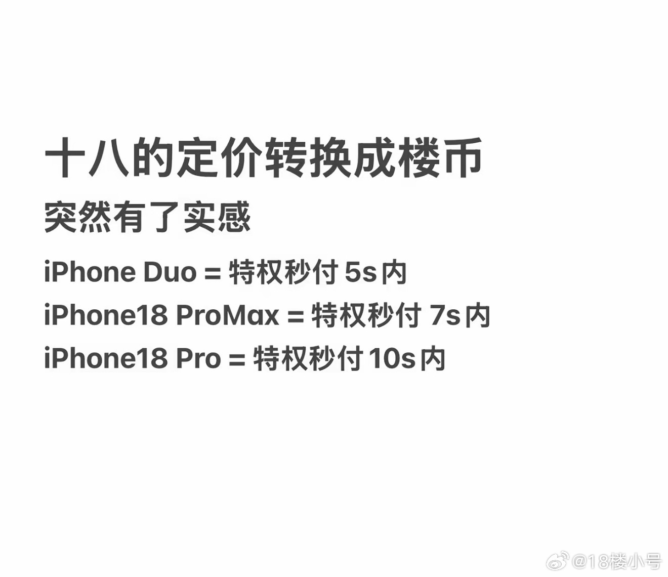 iPhone18Pro价格当ip18各个型号价格换算成楼币，其实没图上说的那么便