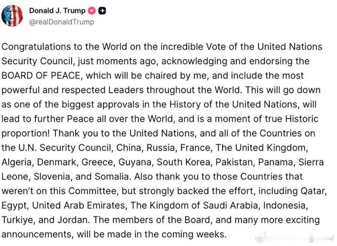 联合国安理会通过由美国起草的决议，特朗普发文庆祝： 