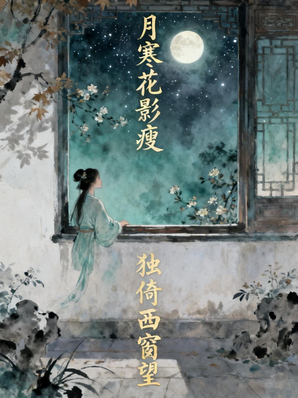 月寒花影瘦，风冷泪痕长。                   可怜相思女，秋至少