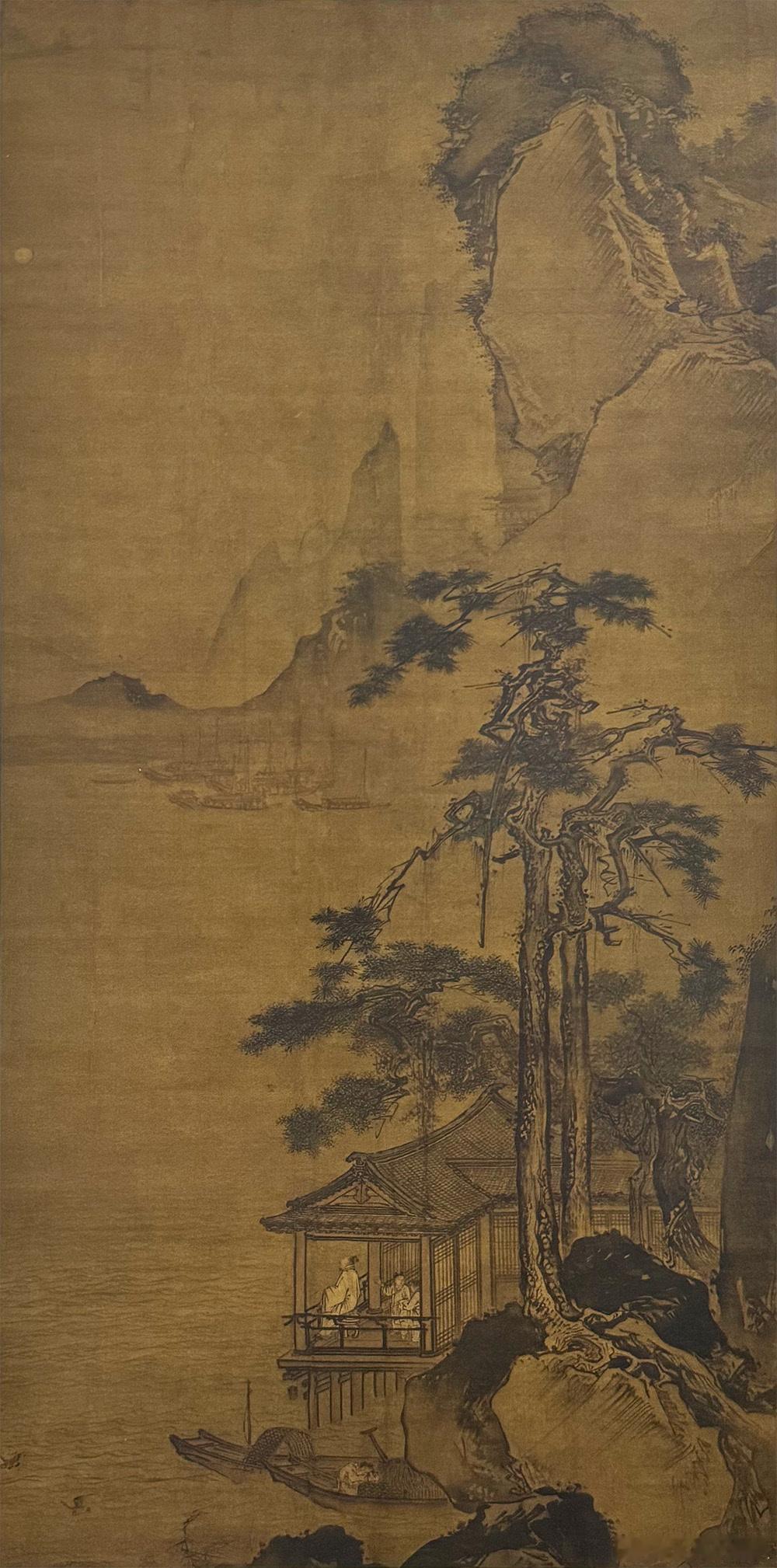 国史古风 【中华名画欣赏 明代——《水阁观月图》】       《水阁观月图》描