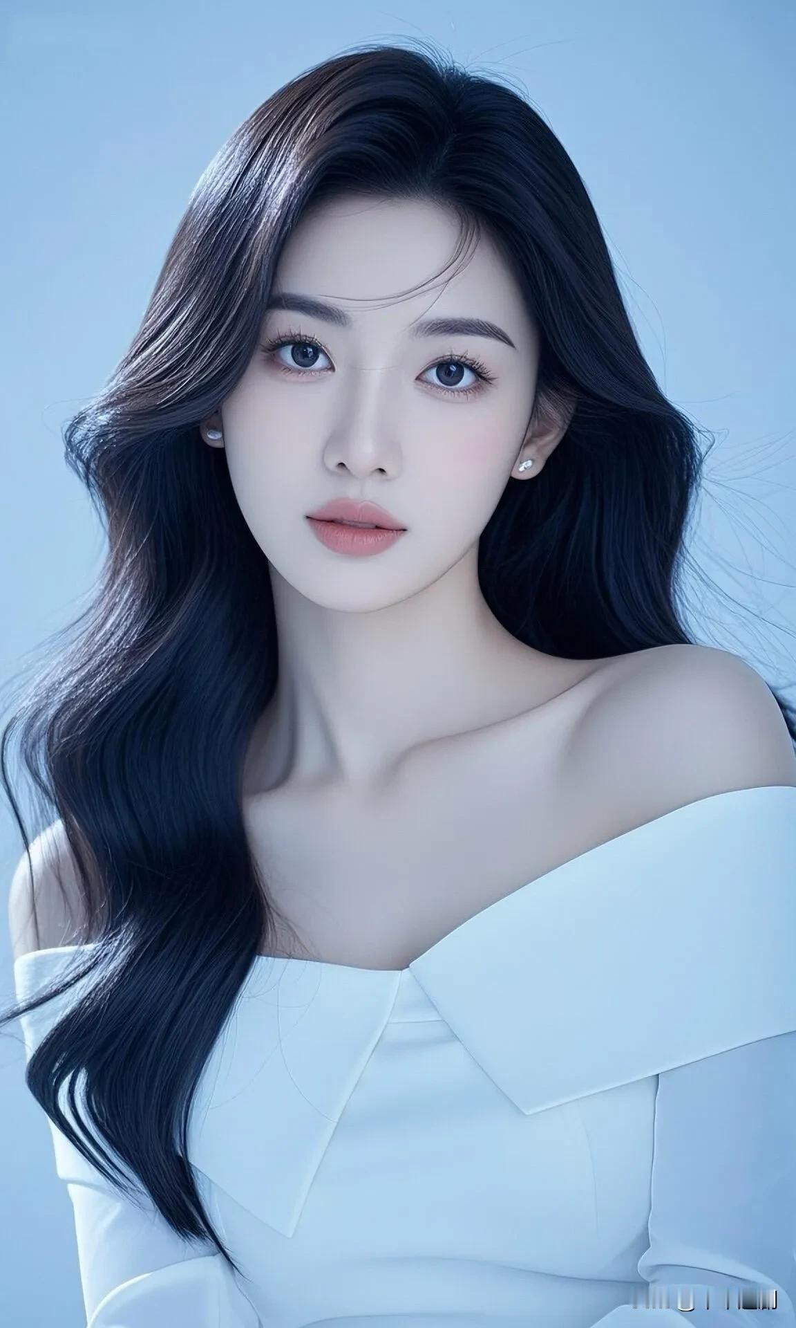 冰蓝调里的白裙衬出清冷骨相，墨色卷发拂过肩颈，是温柔又疏离的美💧
中年女性特质