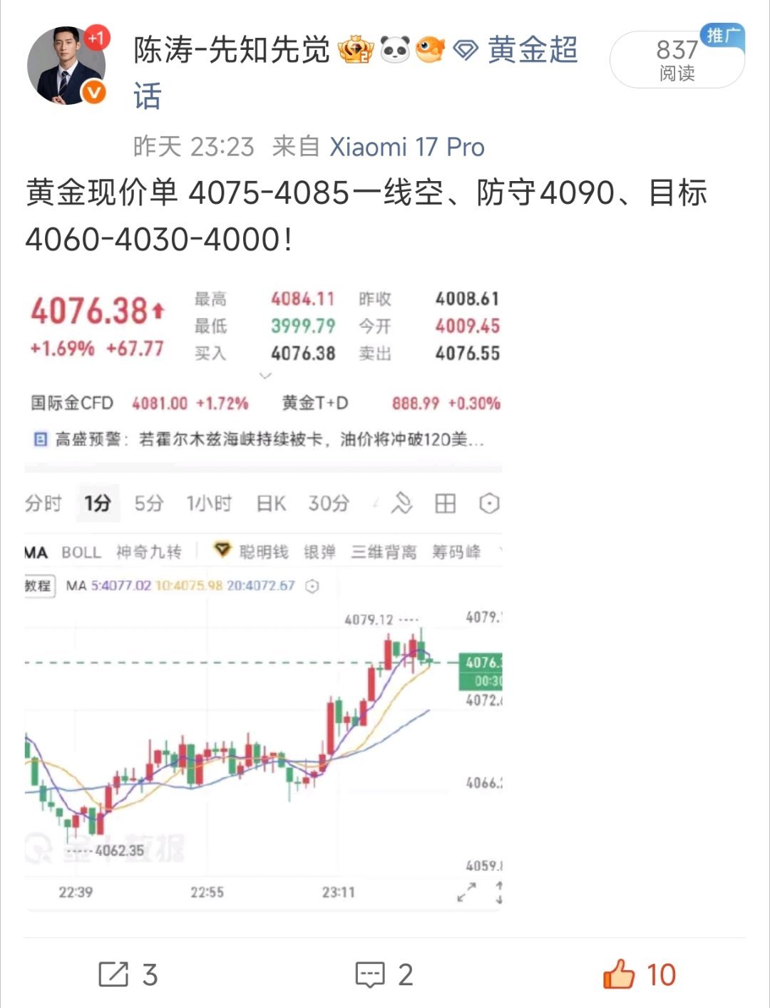 昨晚给的黄金高空策略已经走出近20点行情，跟上节奏、稳稳拿住单子的伙伴，恭喜顺利