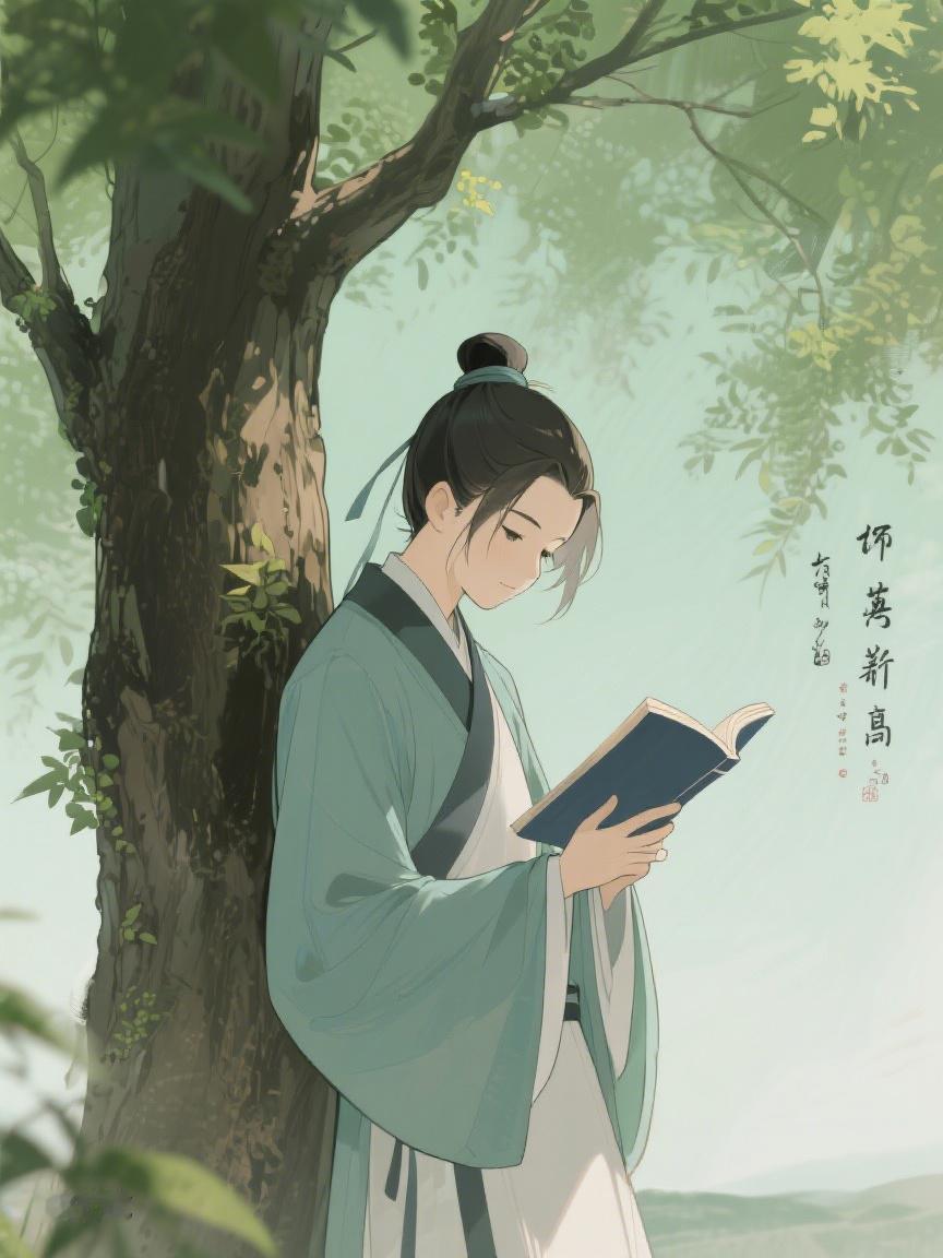 AI妙生图在树荫下捧书的刹那，时光悠然。于书页间觅一方宁静，寻内心澄澈。