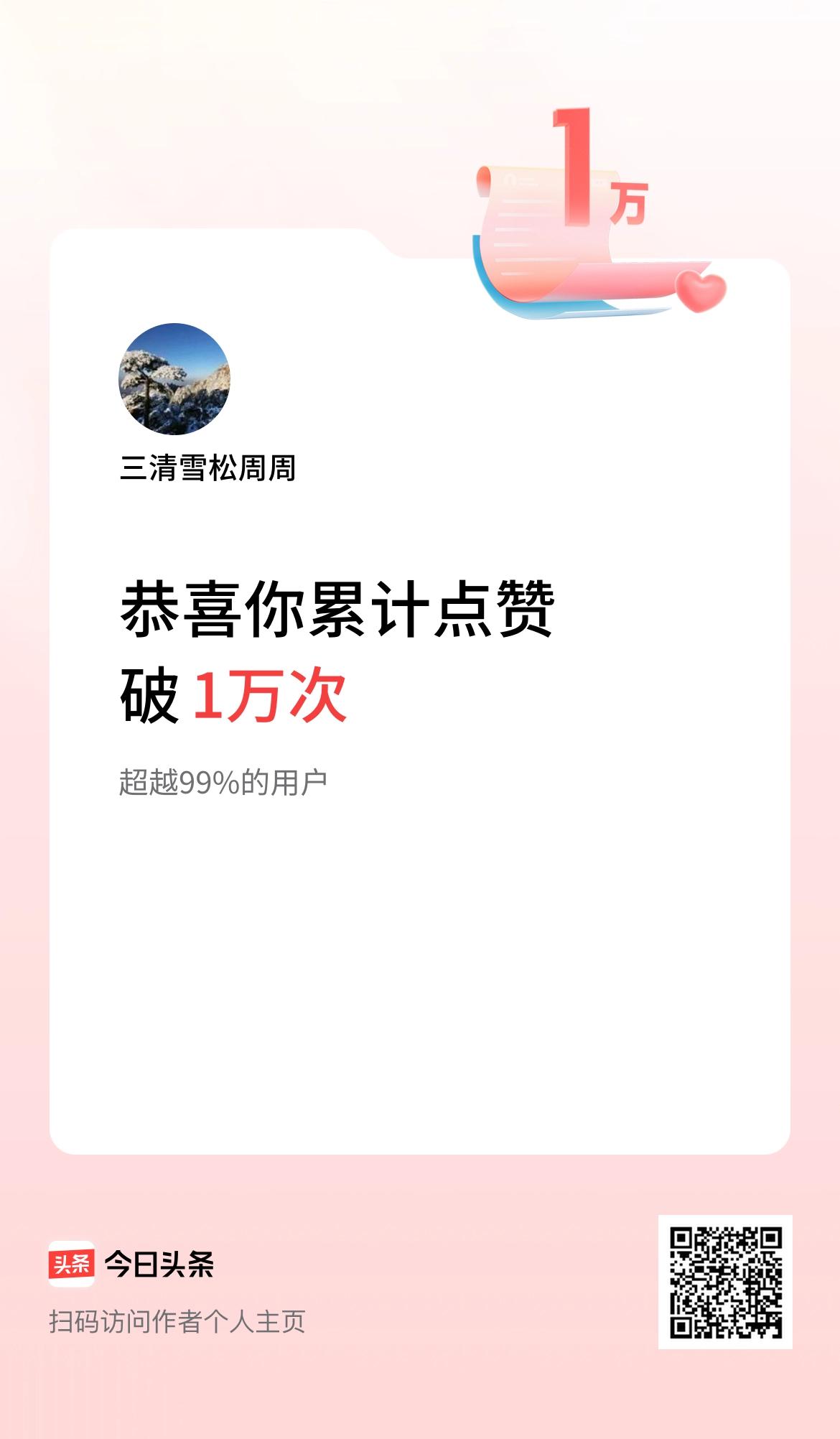 我在头条累计点赞破1万啦！