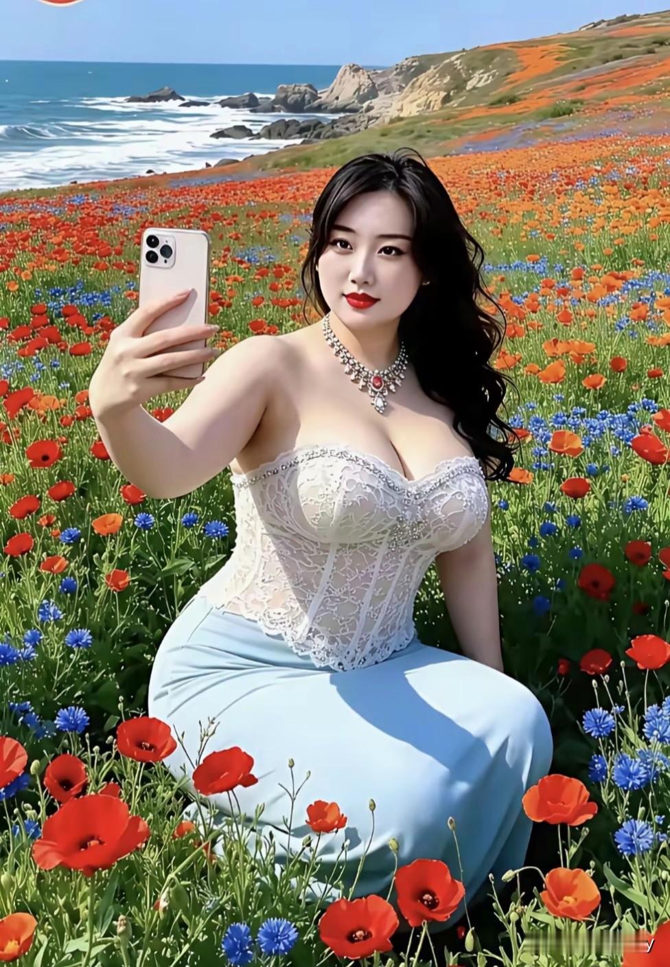 闲来无事，海边花田自拍，红蓝相间，美不胜收！🌸🌊说实话，这也是一种享受啊！