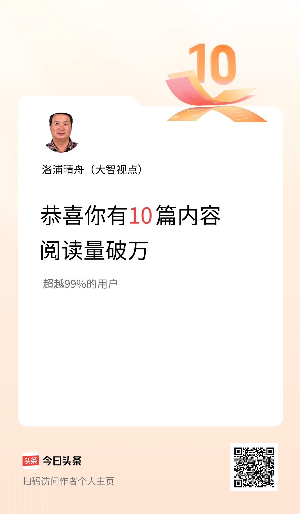 我在头条有10篇内容阅读破万了！