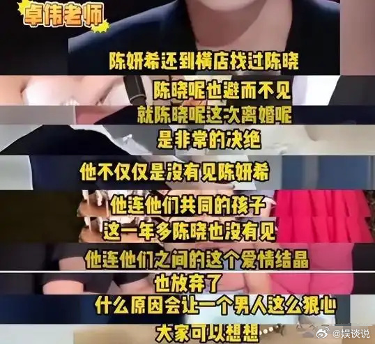 卓伟言论成真？陈晓陈妍希离婚，孩子身份成焦点 去年两人就已经有了不少“预警信号”