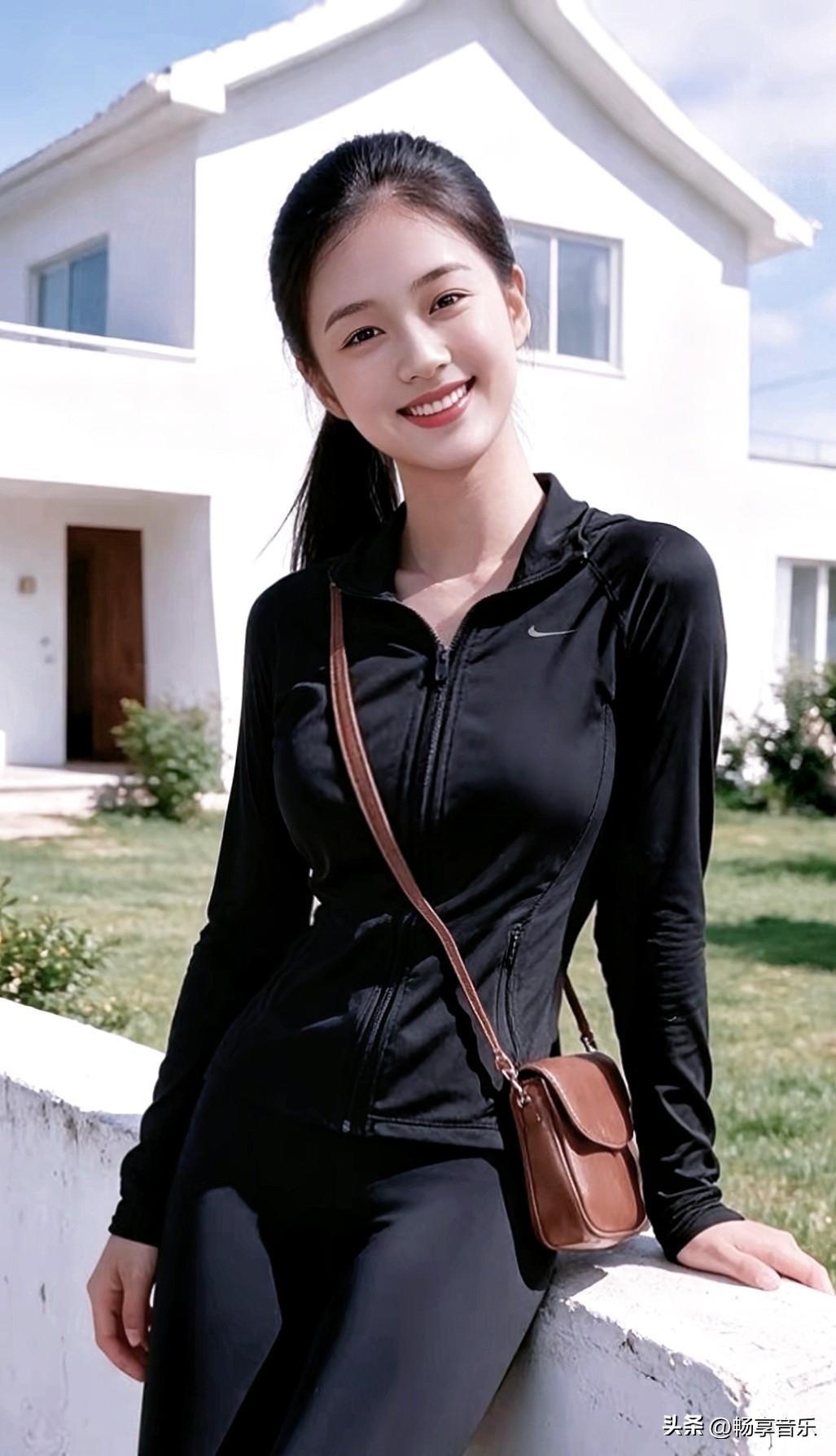 一身利落黑衣，清爽高马尾，元气活力直接拉满。分享小姐姐的美丽照片分享你的随手拍
