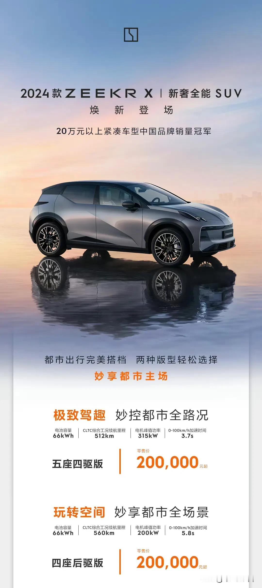 2024款极氪X焕新登场！取消五座后驱入门版，仅保留2款配置，一口价都是20万元