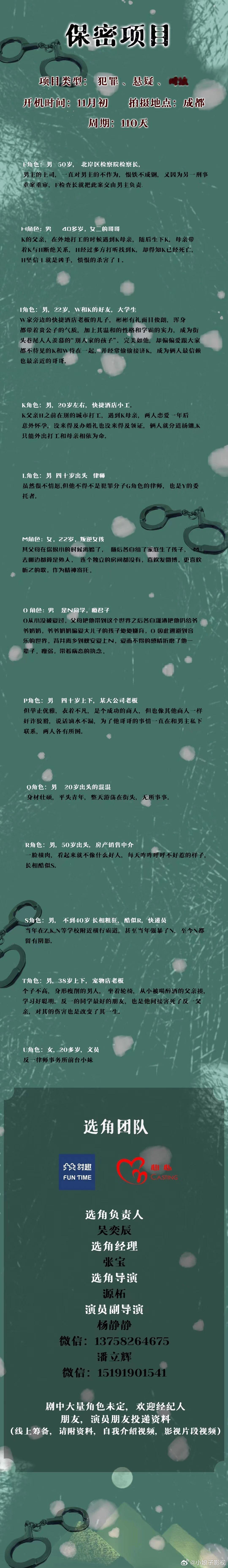 保密项目‍‍‍‍‍‍‍‍‍2024年11月初开机并招募演员（详细组讯如图）项目类