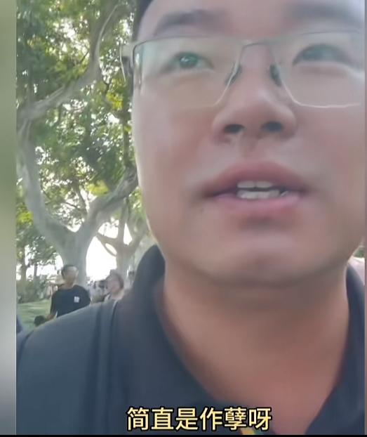 杭州的天把小伙热懵了，满头大汗！小伙说，老家20多度，舒服死了，国庆假期儿子想去