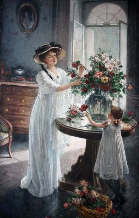 从花园新采的鲜花，法国画家Albert Lynch 