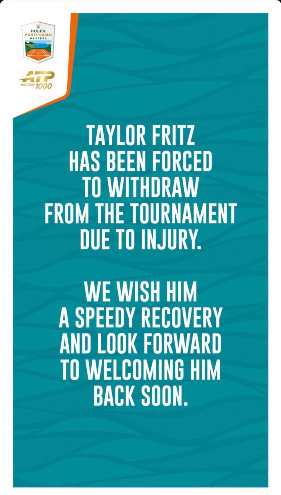 网球talking大会 🚨泰勒·弗里茨退出蒙特卡洛大师赛（4月5日至12日）。