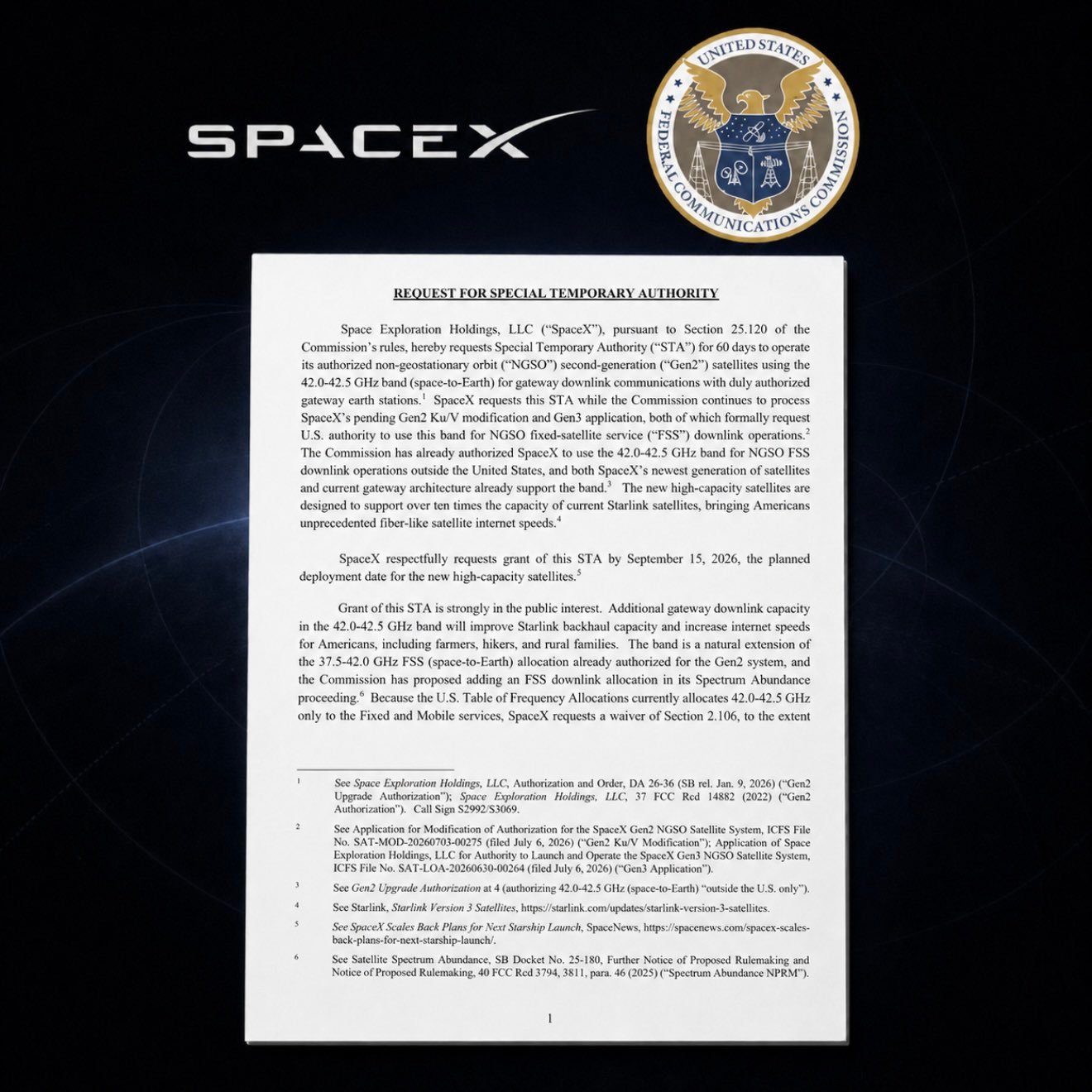 根据一份新提交的FCC文件，SpaceX可能于9月15日使用Starship发射