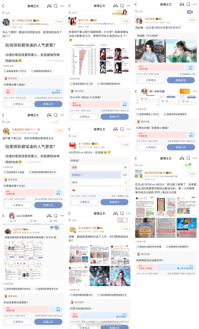 围观了几天陆雪琪和碧瑶粉丝交流，一周投票结束发现陆雪琪竟然全都大票数领先，原著粉