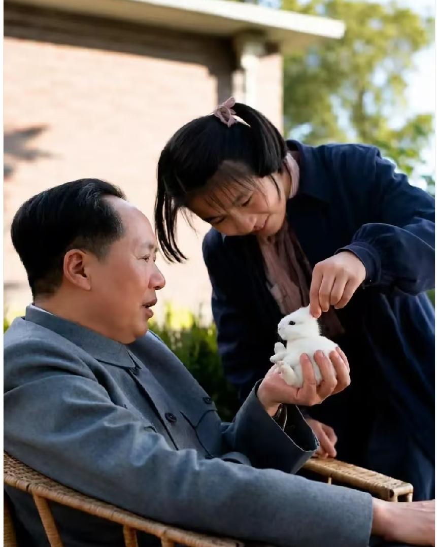 全网刷屏的温情画面：一兔二人，读懂伟人藏在心底的父爱[心]
 
画面里，毛主席坐