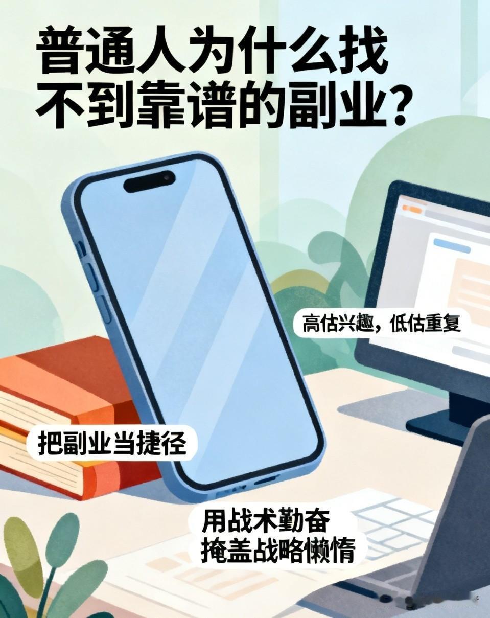 普通人为什么找不到靠谱的副业?

深夜刷手机，满屏都是“月入过万”的副业广告。你