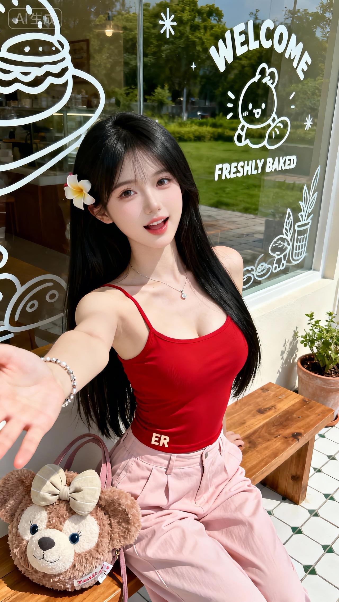 店外甜妹，红吊带上衣配粉裤，元气纯欲氛围感绝了灰色吊带包臀裙 碎花吊带穿搭 红黑