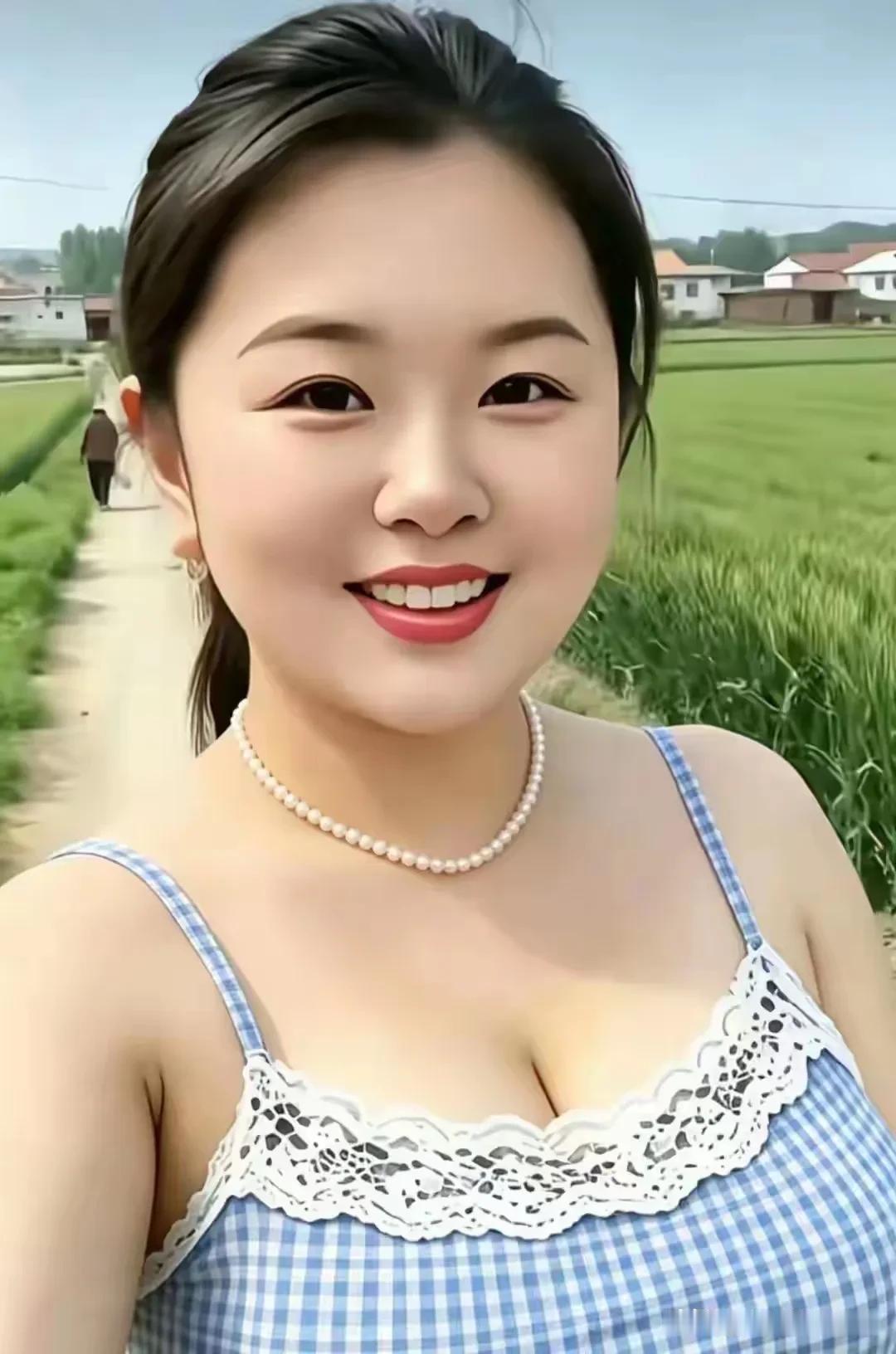 四言·田畔清欢
 
平畴叠翠，远舍含烟。
风梳禾浪，路绕村边。
素珠绕颈，格衫轻