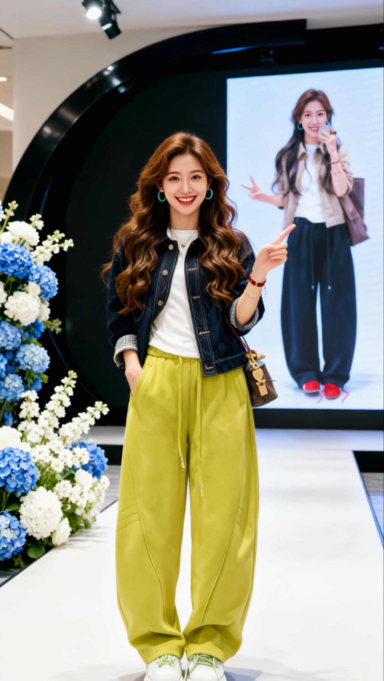 拖地裤 时装秀正确打开方式 直筒显瘦秀场同款长裤 chic风 绿色穿搭