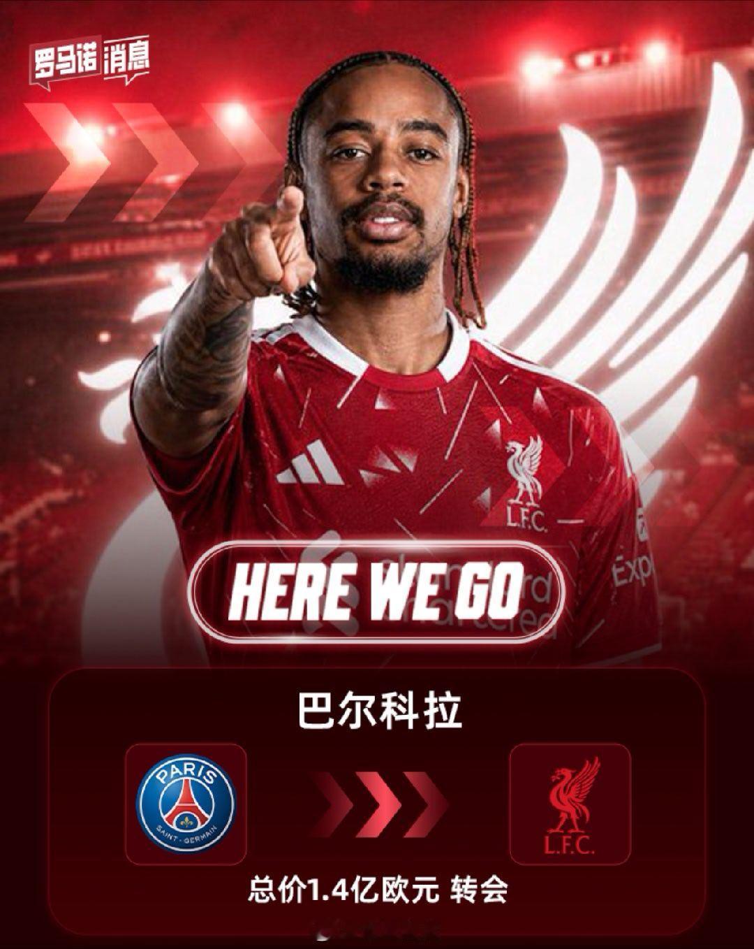 【足球快讯】8月27日讯 据记者罗马诺用标志性的“Here we go”报道，利