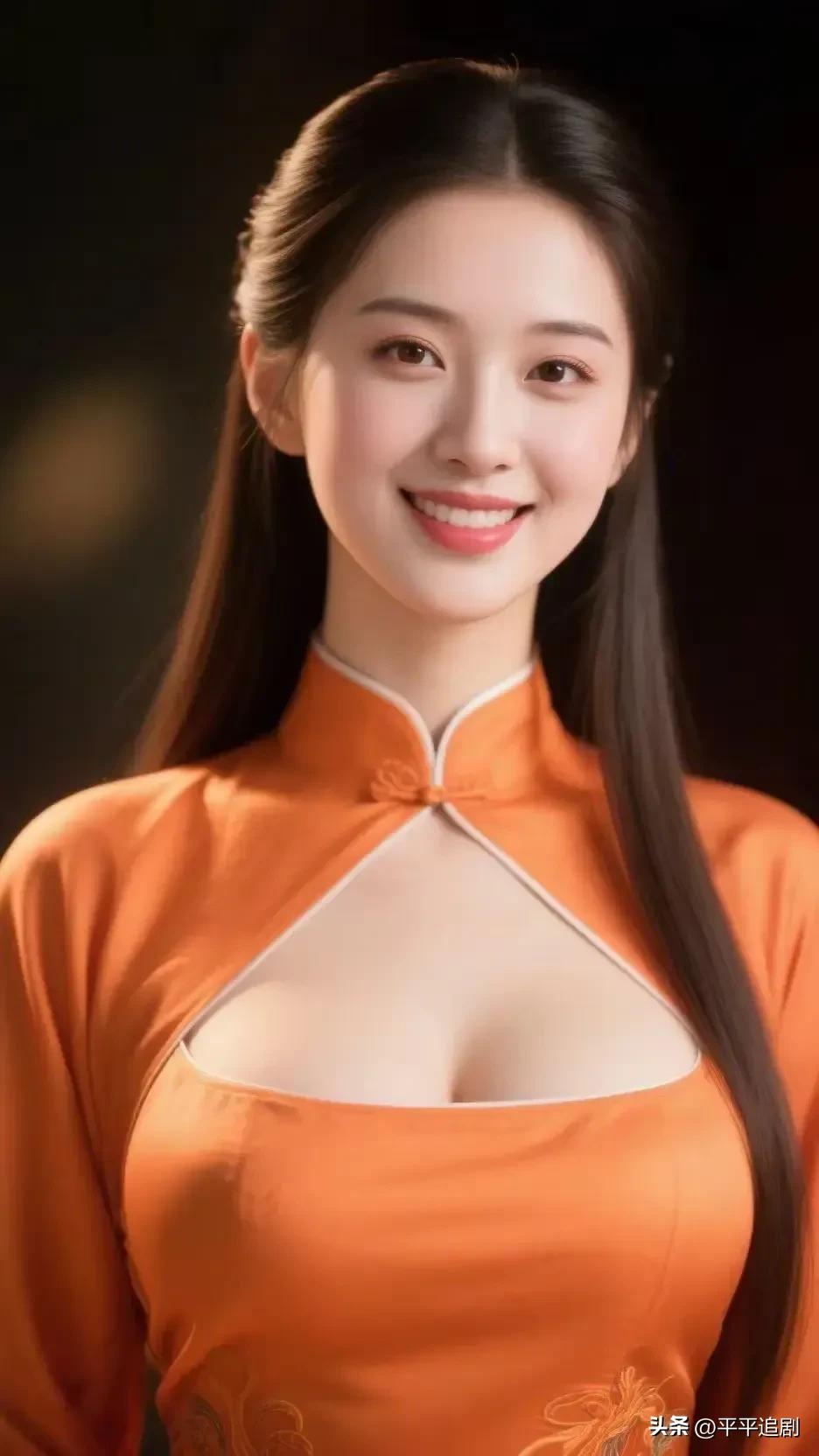 橘色旗袍映东方雅致，盘扣藏古韵，笑意融温柔，一眼便是中式美学的惊艳。
旗袍古典新