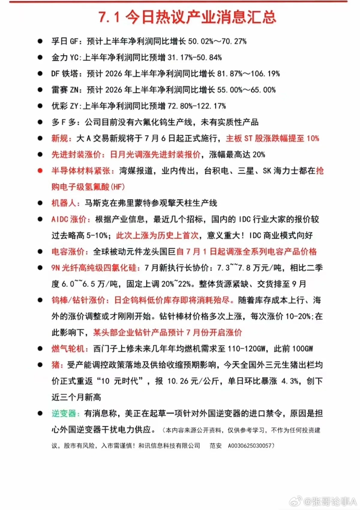 7.01周三    财经热点+上市公司公告精选！1.交易新规2.先进封装涨价3.