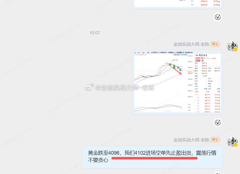 恭喜群里粉丝们，我们4102做空，金价跌至4096，获利60个点出货，还好我们出