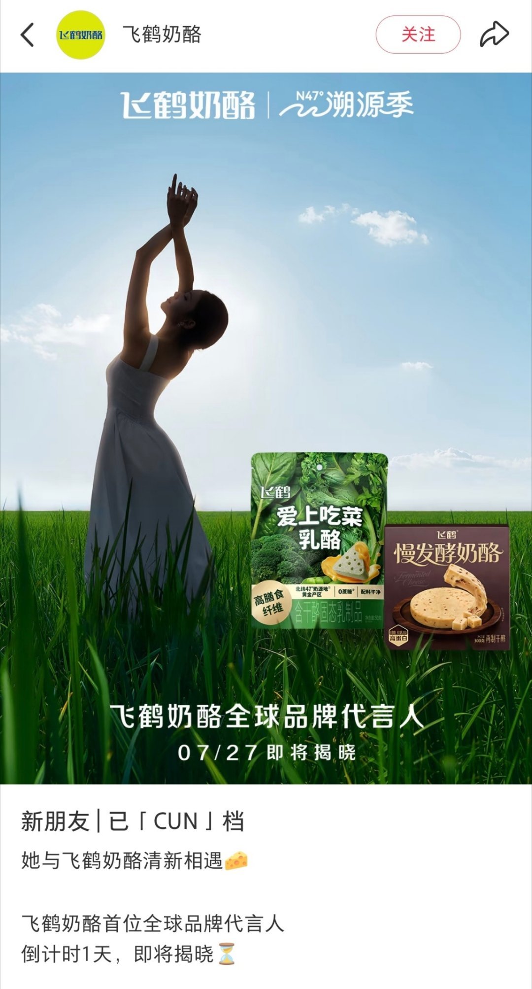 不仅是飞鹤新鲜奶源地品牌大使，还是飞鹤奶酪全球品牌代言人，原来有几个tittle